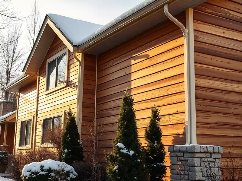 Illustration of close-up of materials and finishes of house with new horizontal lap siding in a 1980-era home