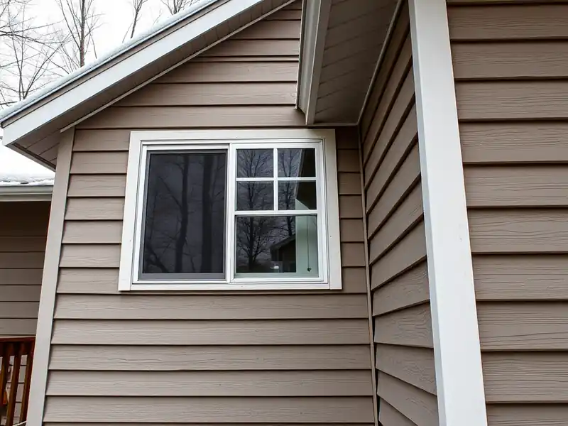 Illustration of close-up of materials and finishes of house with new horizontal lap siding in a 1980-era home