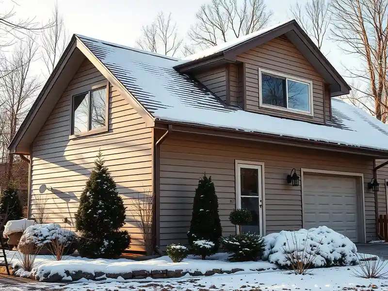 Illustration of close-up of materials and finishes of house with new horizontal lap siding in a 1980-era home