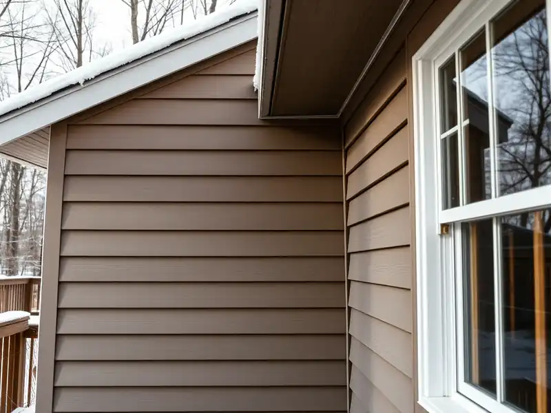 Illustration of close-up of materials and finishes of house with new horizontal lap siding in a 1980-era home